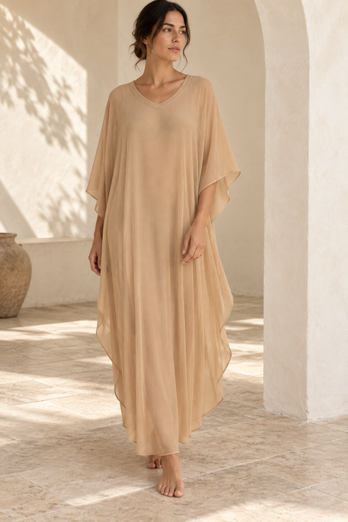 KANAN editorial — Kaftan (Light Cyan); AI-assisted styling. Original product views show construction details.