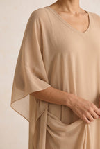 KANAN Sand kaftan — AI-assisted silk-variant detail; original supplier views retained