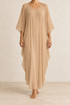 KANAN Sand kaftan — AI-assisted silk-variant detail; original supplier views retained